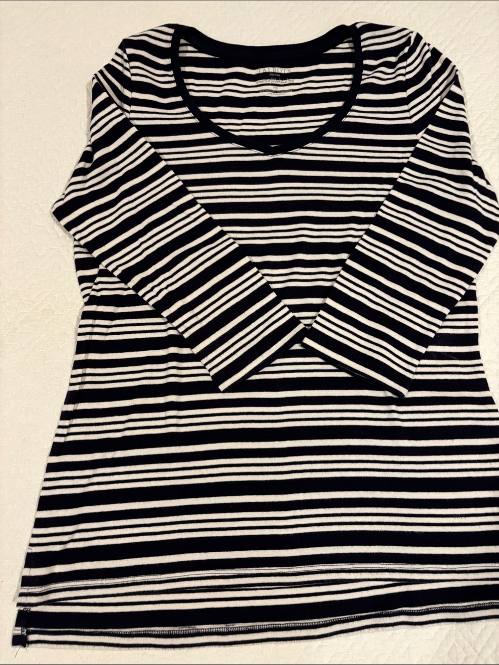 Talbots Black & White Striped Long Sleeve Scoop Neck Tee